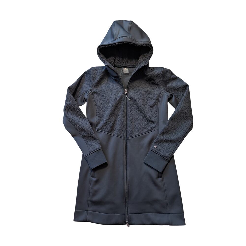 Calia Women’s Black Hooded Full Zip Sherpa Lined Long Jacket Coat Size Medium